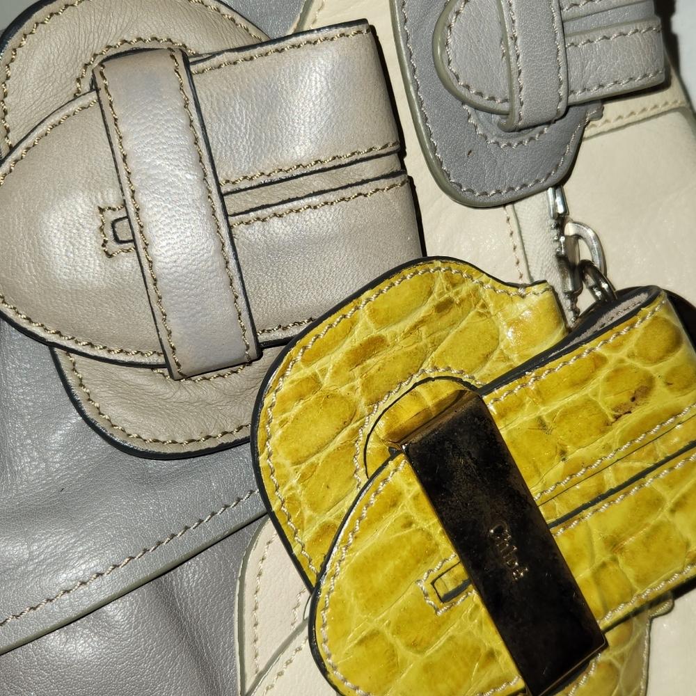Chloe Wristlet Bag Gray Cream Snake Yellow. Leather Good Needs Some Cleaning. - Picture 4 of 16
